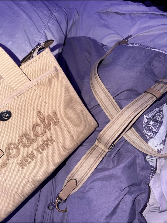 Coach Handbags - Coach Beige Canvas Tote with Removable Striped Strap